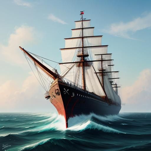 A ship sailing the high seas, detailed, sharp focus, hyper r...