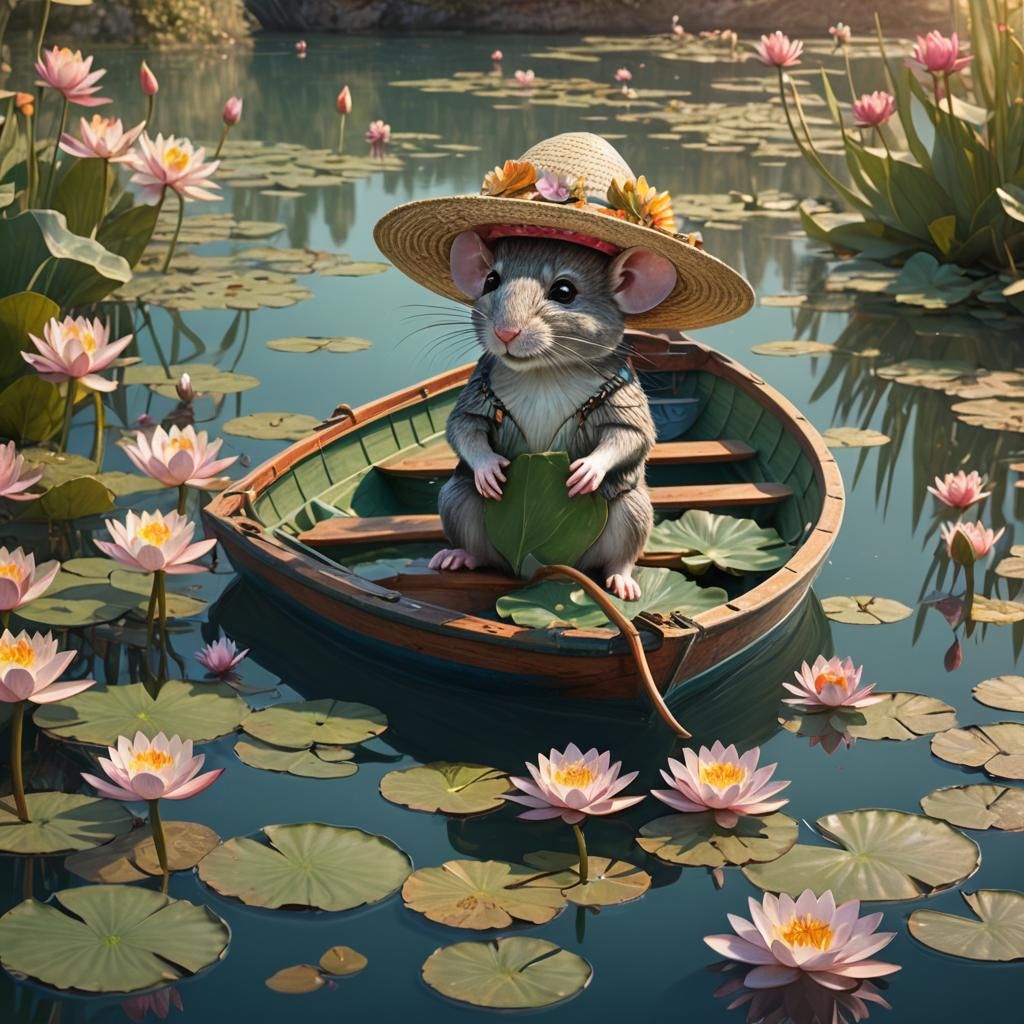 Mouse Drifting on River: Fantasy Concept Art