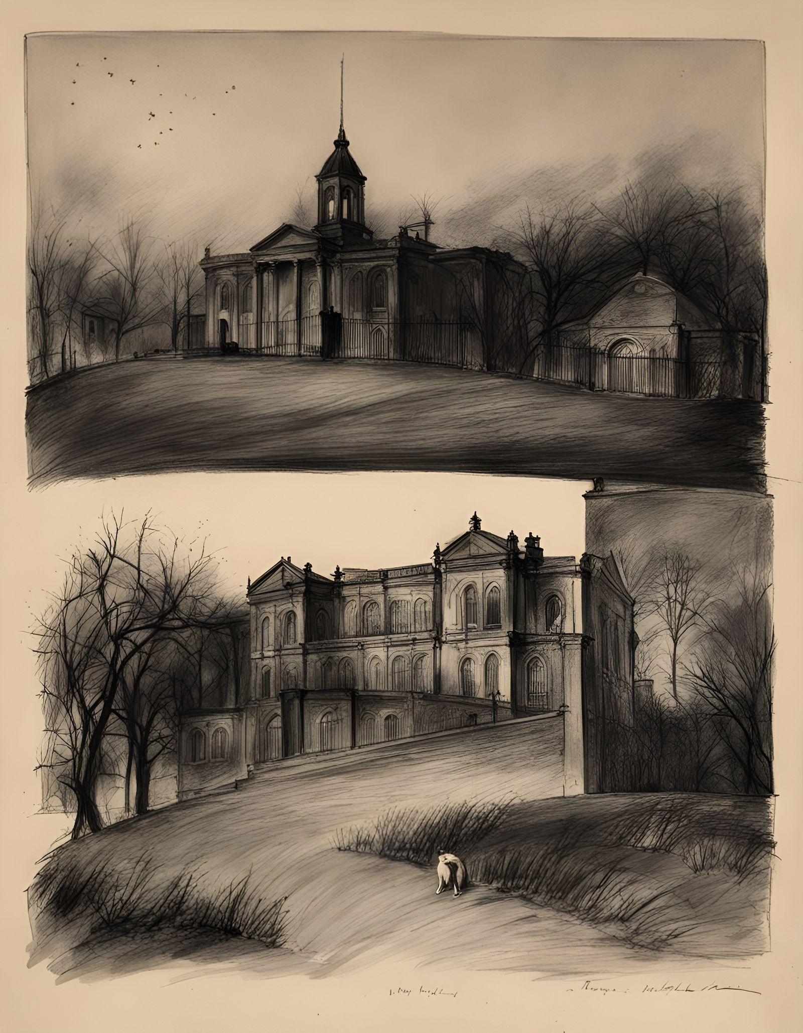 Buildings Seen from the Asylum Grounds (From the Sketchbook ...