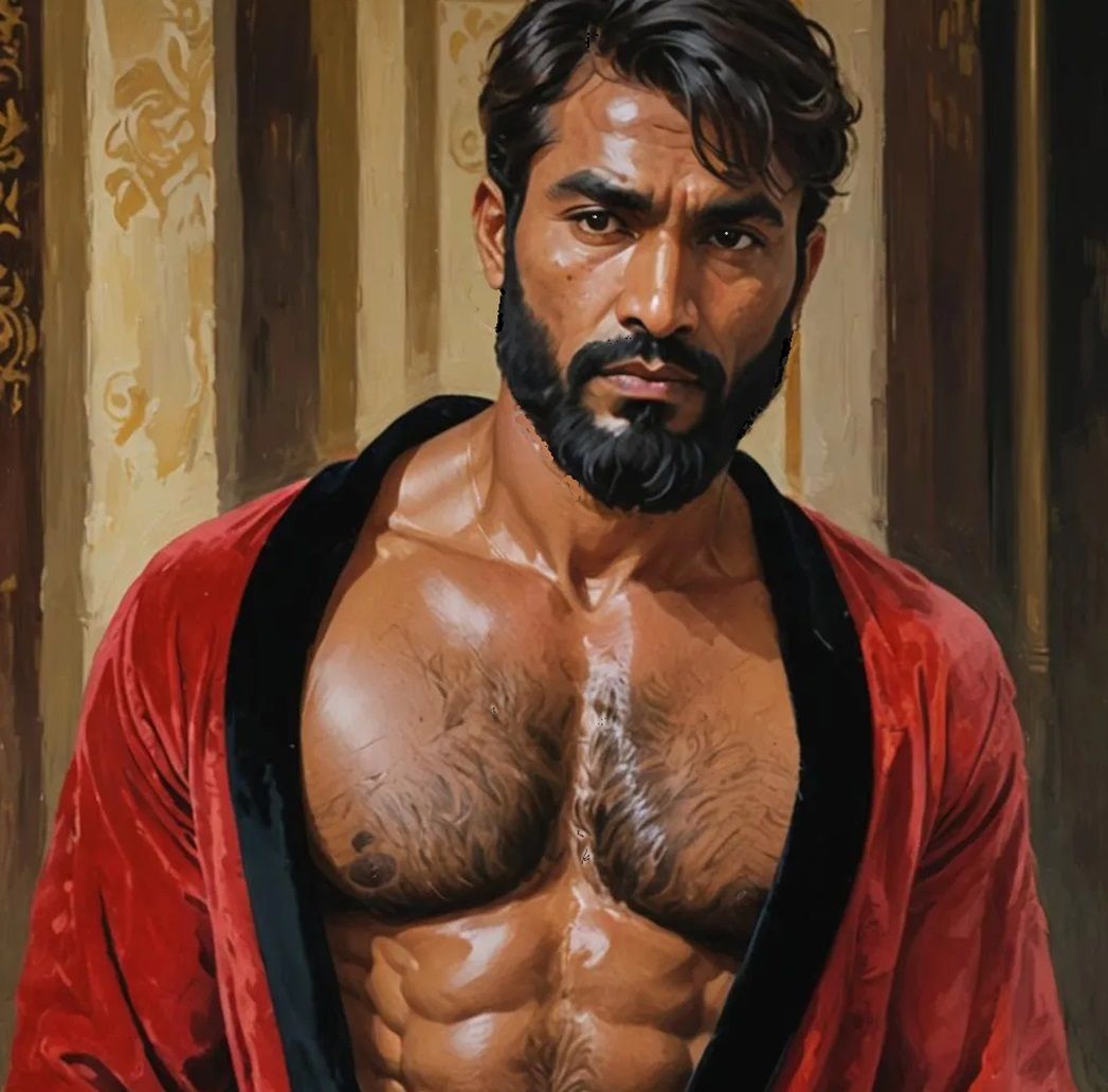 Shivânandan, a hirsute man with a nice full black beard  wea...