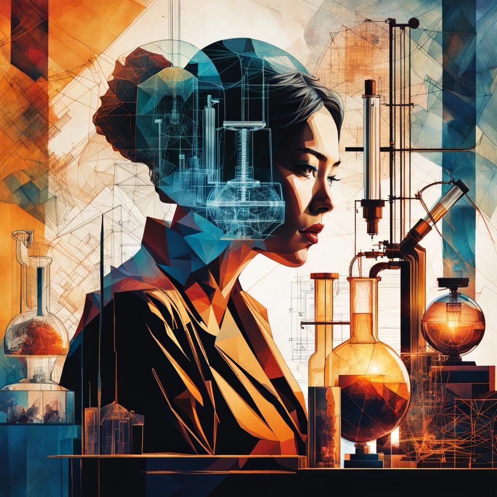 Double exposure silhouetted scientist in a laboratory, Carne Griffiths, Minjae Lee, Ana Paula Hoppe, ...  by @Steel Eyes 