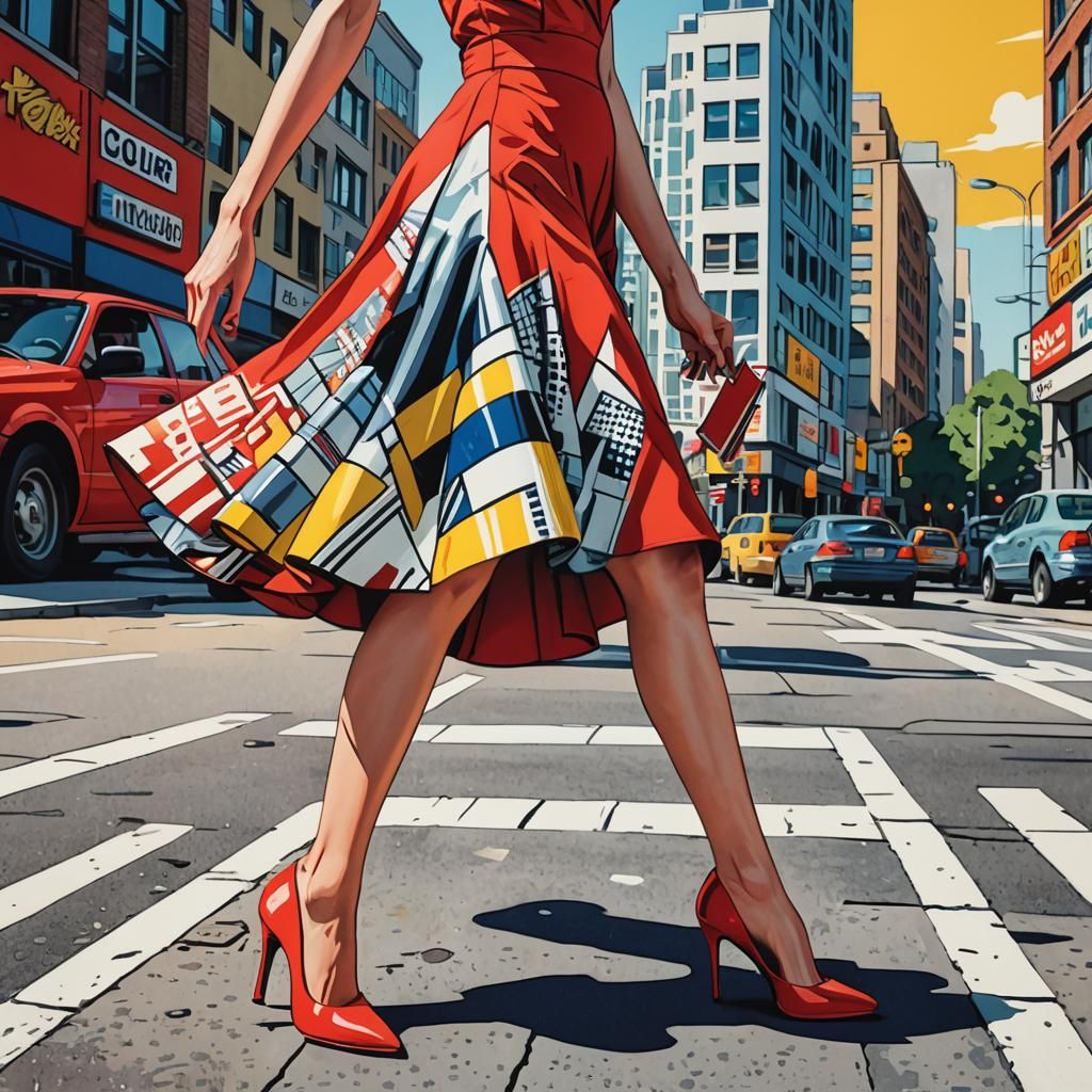 Woman in Red Dress, Vibrant Pop Art Style