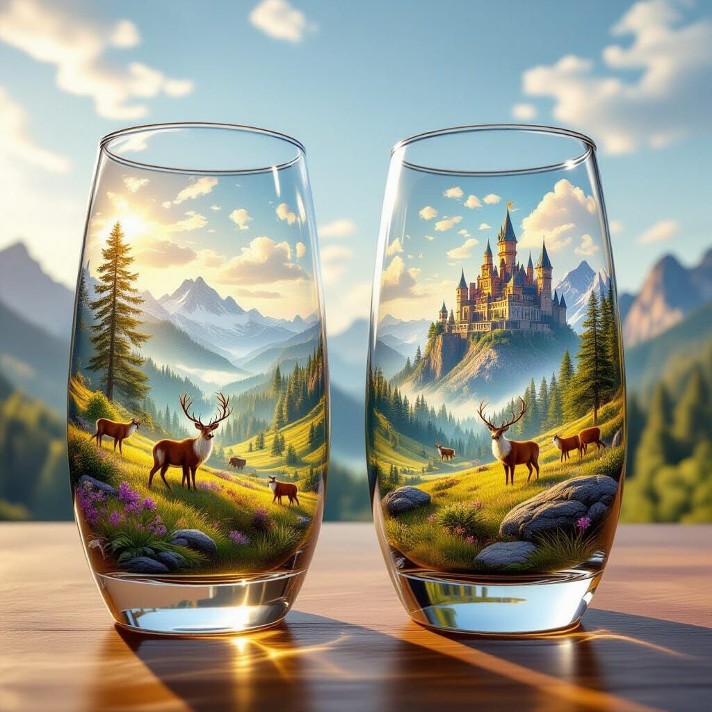 Large glasses from which you can see a wild and magical landscape  by @sarush