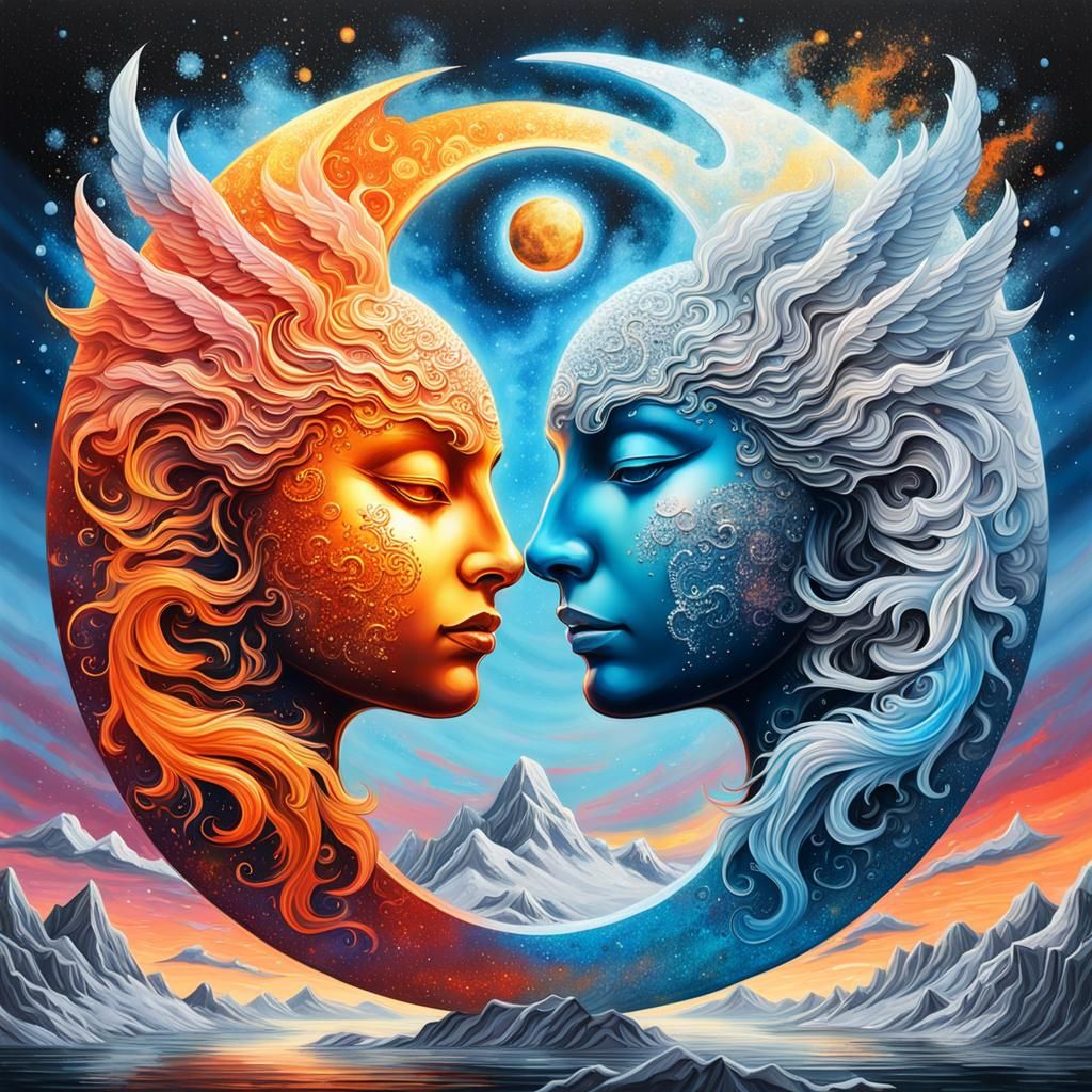 fire ice crescent moon angels  by @Inner Peace