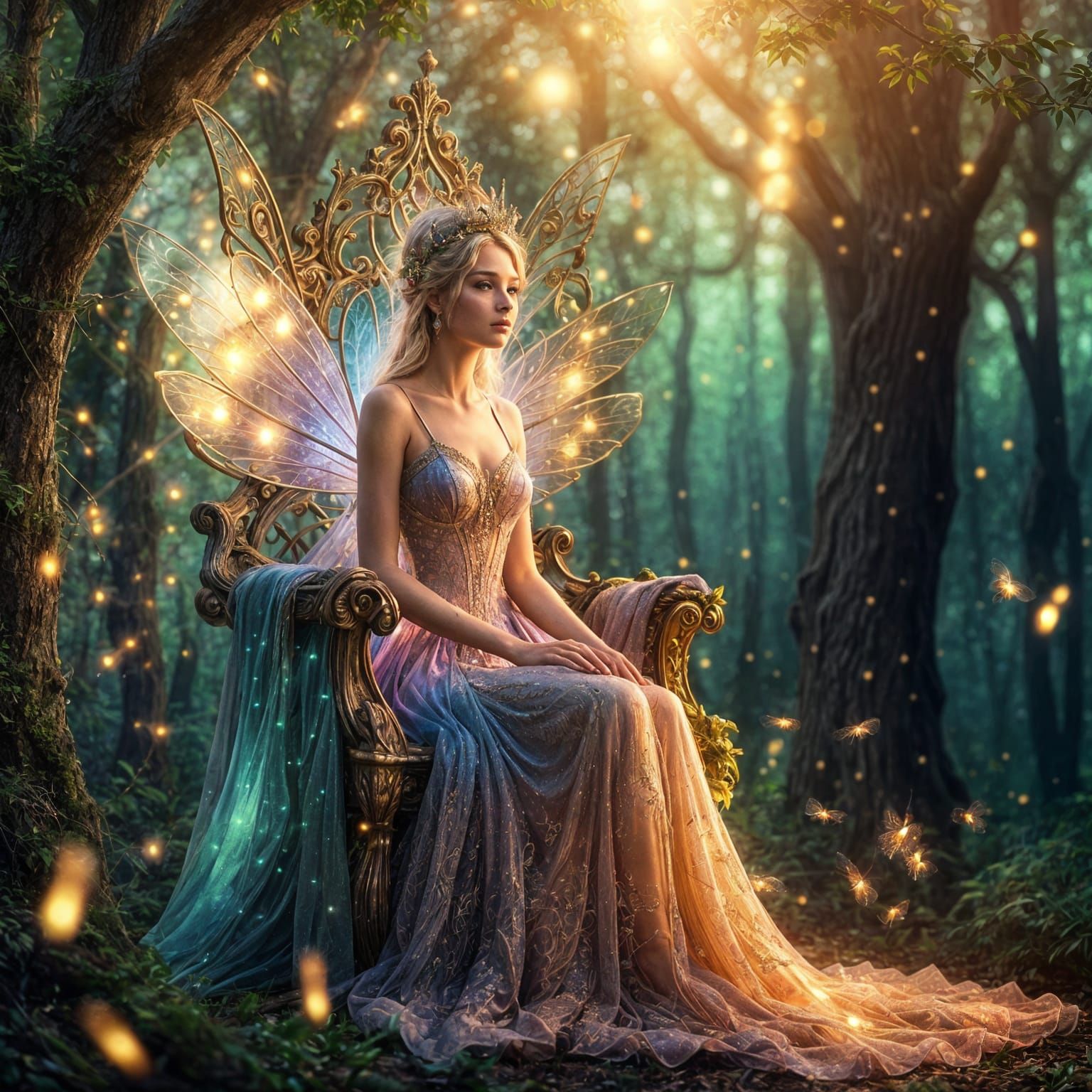 fairy queen sits on her throne in her forest court  by @4emili4