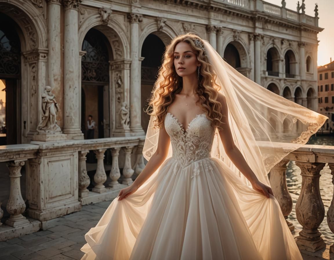 The bride in tulle wedding dress