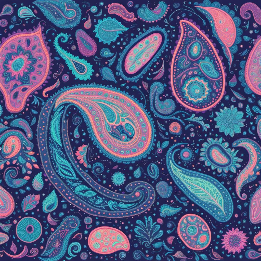 A paisley inspired illustration of amoebas. Neon colors and pastel ...