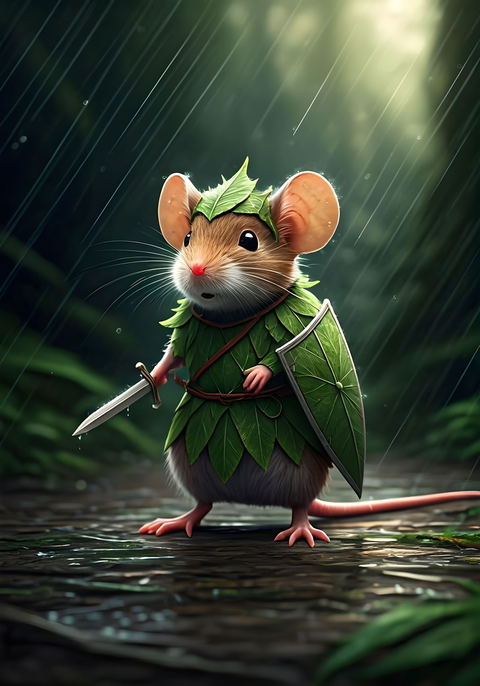 Tiny warrior with improvised armor  by @Mangochango