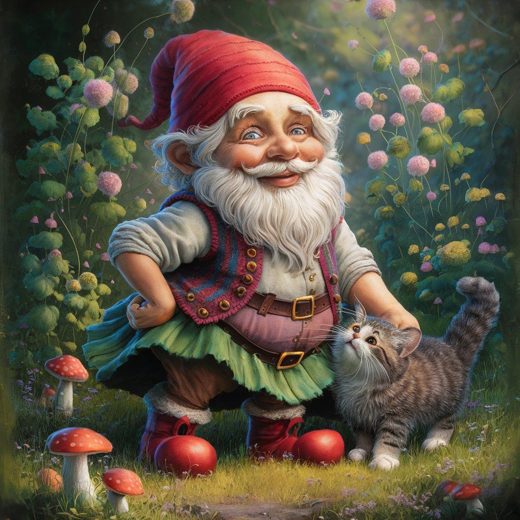 Gnome and Puffy Kitten