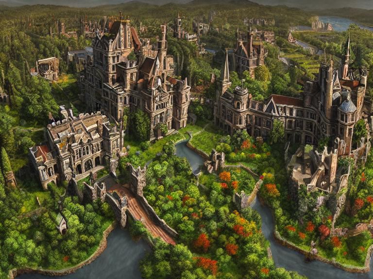 Panoramic view of majestic castle