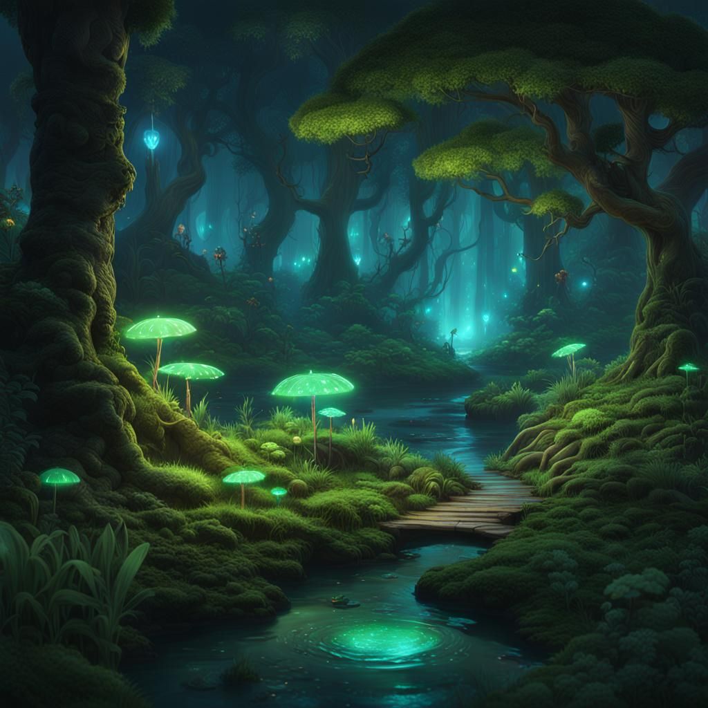 a nighttime forest - AI Generated Artwork - NightCafe Creator