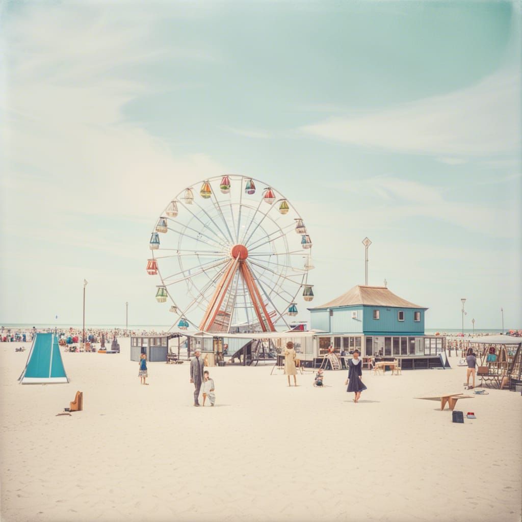 "a summer day in Berck plage with the Ferris Wheel in the ba...