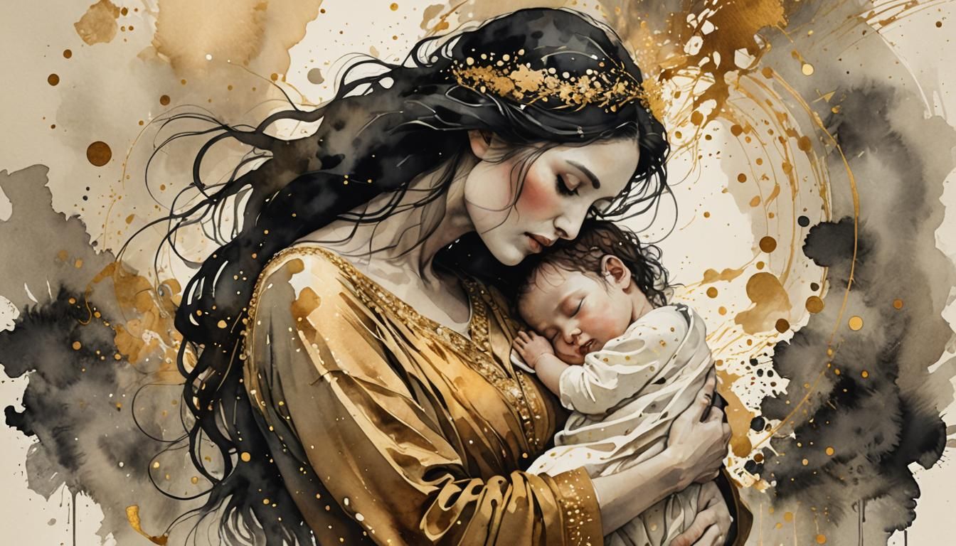 A mother cradling her newborn baby.   by @undefined