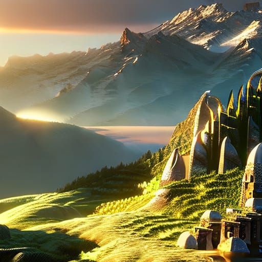 Mount Olympus at dawn, back lit, 8k resolution concept art, ...