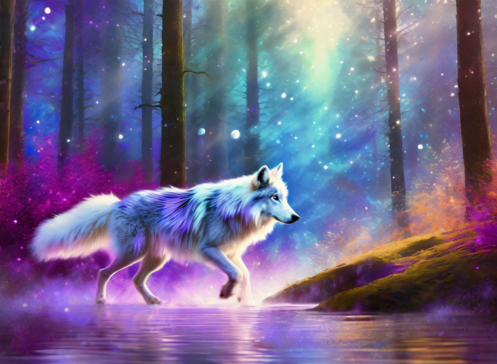 Magical iridescent white wolf II