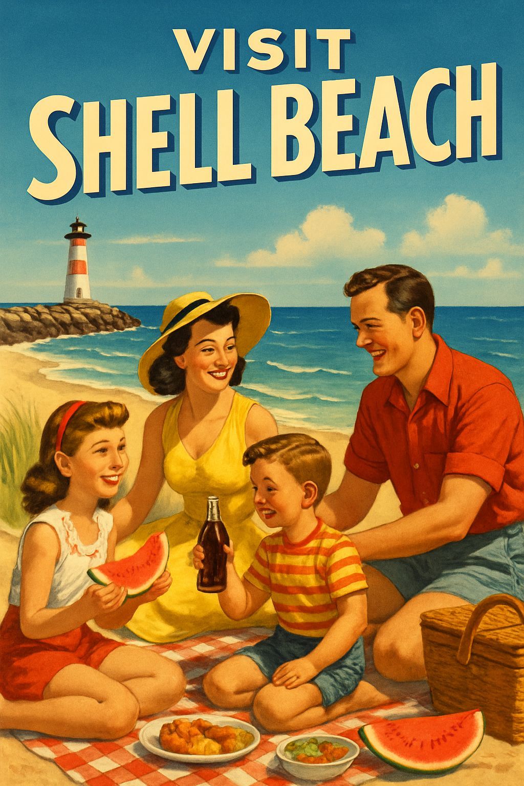 1950s Shell Beach tourism poster
