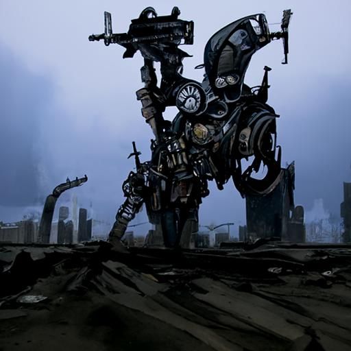 Grimdark Mech warrior in a Post-apocalyptic Cityscape - AI Generated ...