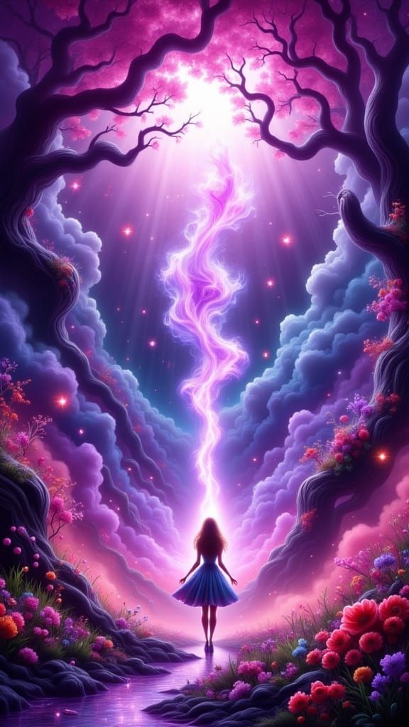 Alice Falls Down Neon Smoke Rabbit Hole in Dark Fantasy Styl...