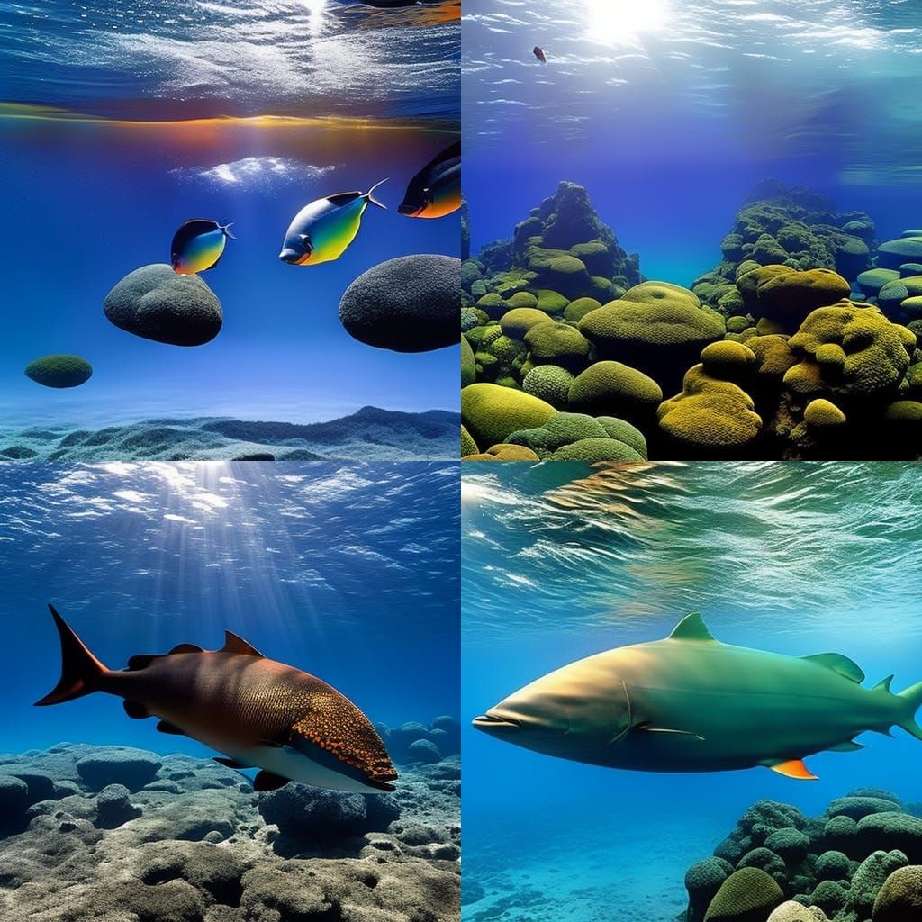 (Underwater ocean view with coral reefs and abundant marine ...