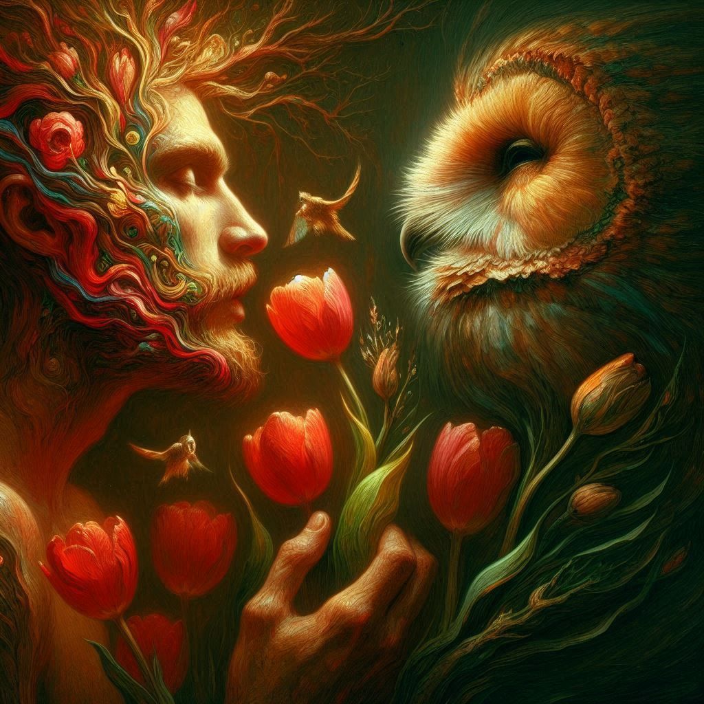 Man in Red and the Whisper of Tulips