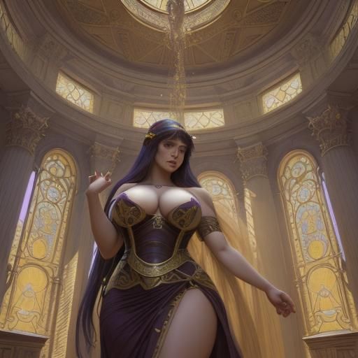 Tall  (voluptuous1.5) enchantress 
 in skimpy scarlet and bl...