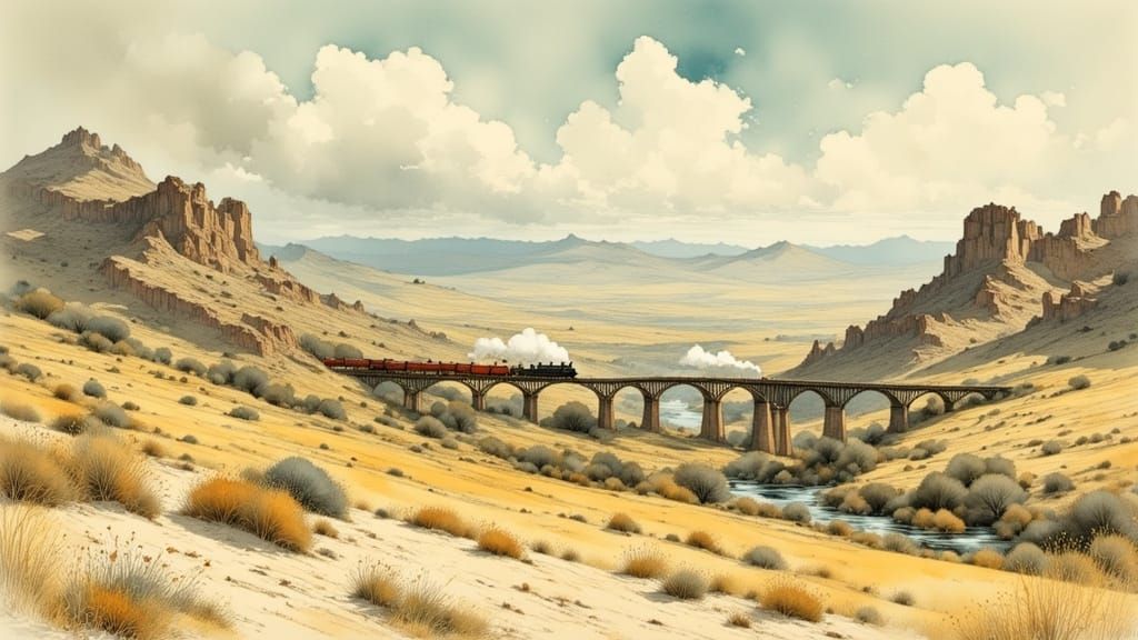 Peaceful Arizona Desert Landscape with Steam Train