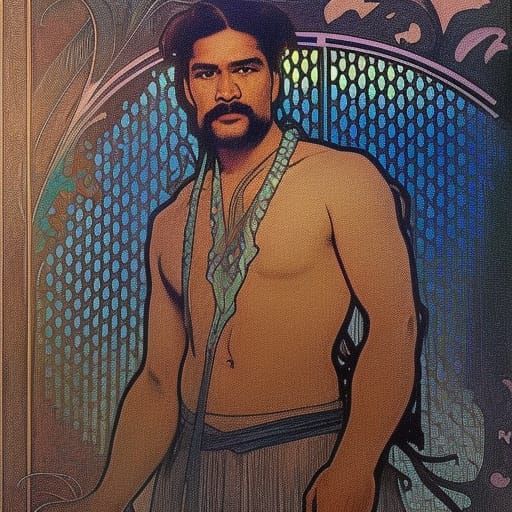 Polynesian Man in Art Nouveau Style