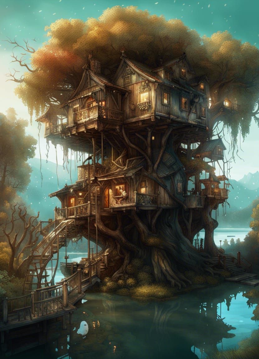 Treehouse - AI Generated Artwork - NightCafe Creator