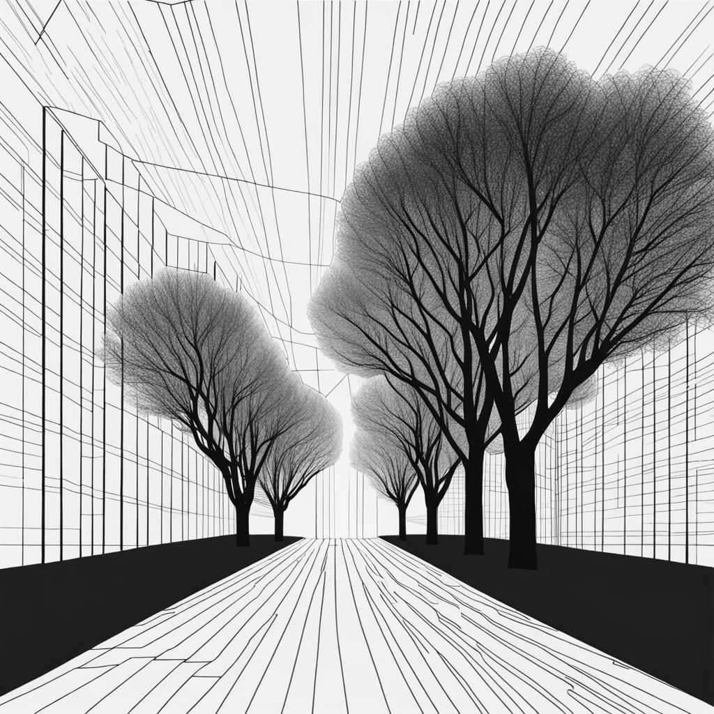 A beautiful tree lined landscape built with lines