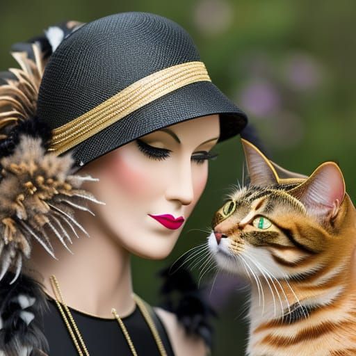 Beautiful flapper and cat by artist "Chéri Hérouard", neck z...