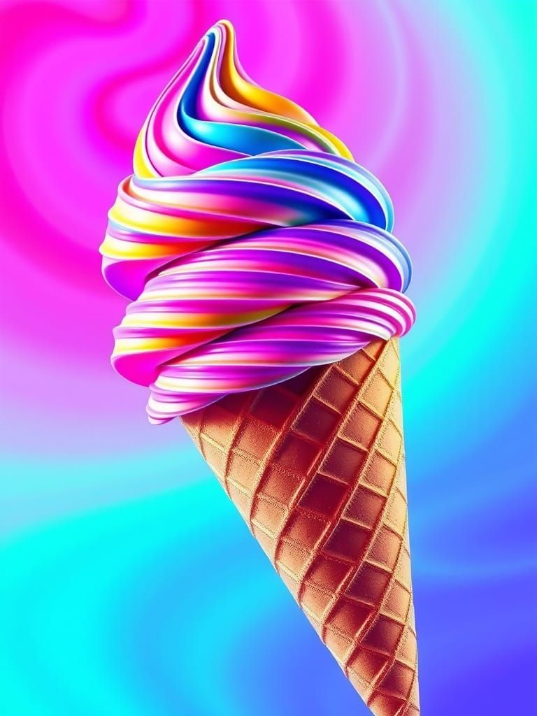 Digital Vector Fractal Art: Whimsical Ice Cream Cone in 8K R...