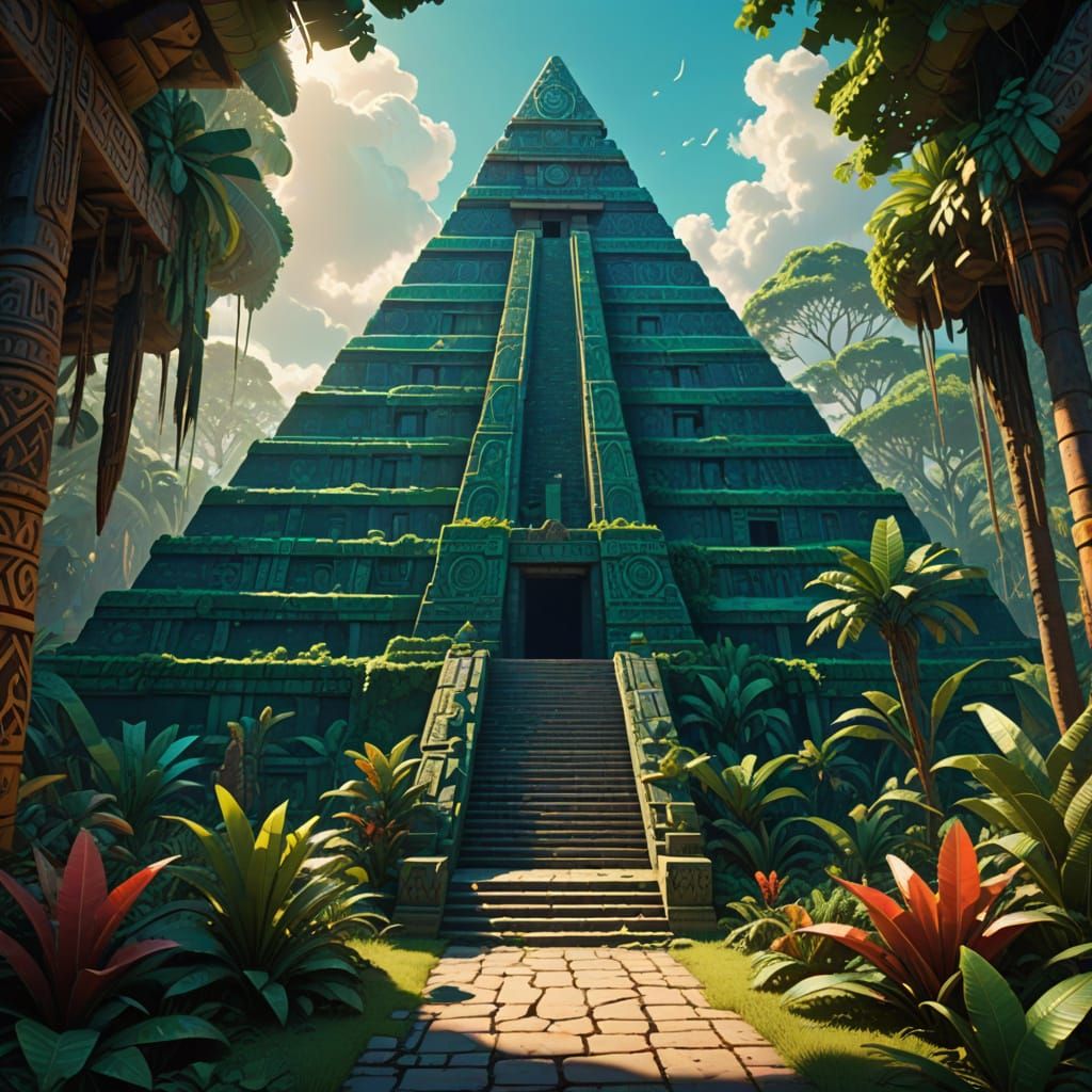 Ancient Mayan Pyramid Radiates Ethereal Aura in Vi... - AI Art
