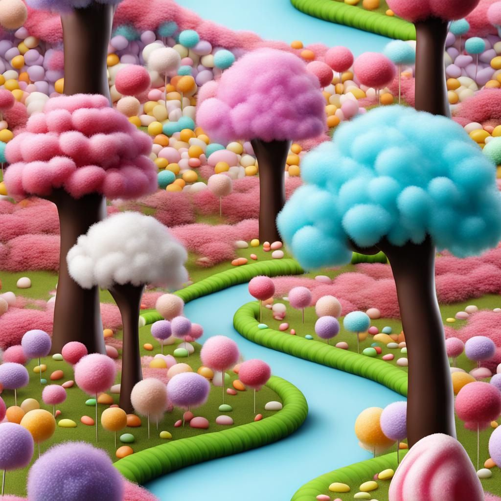 realistic a wonderful colourful candy wonderland chocolate paths cotton candy grass lollipop