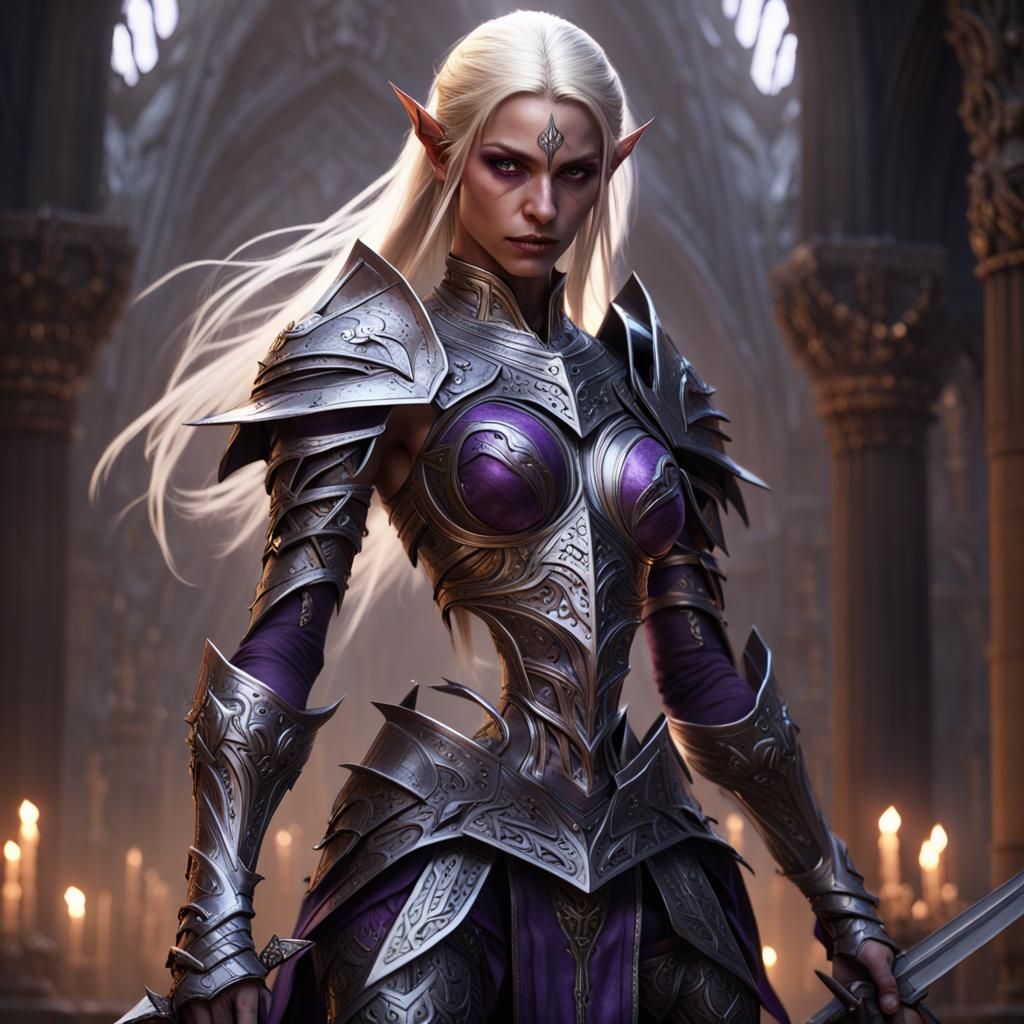 Dark Elf Warrior in Detailed Armor, Hyperdetailed Art