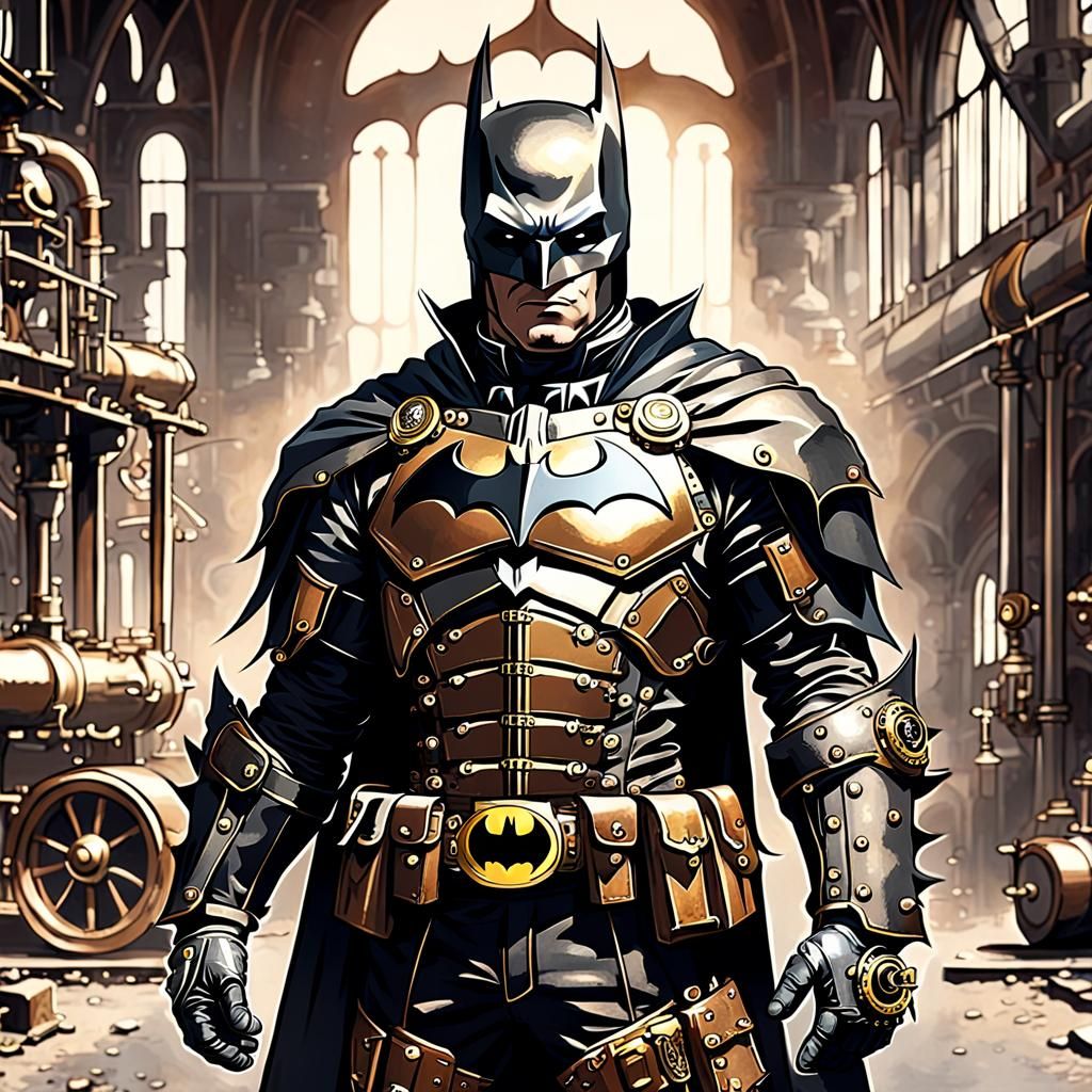 1800s Industrial Steampunk Batman in Black Armor - AI Generated Artwork ...