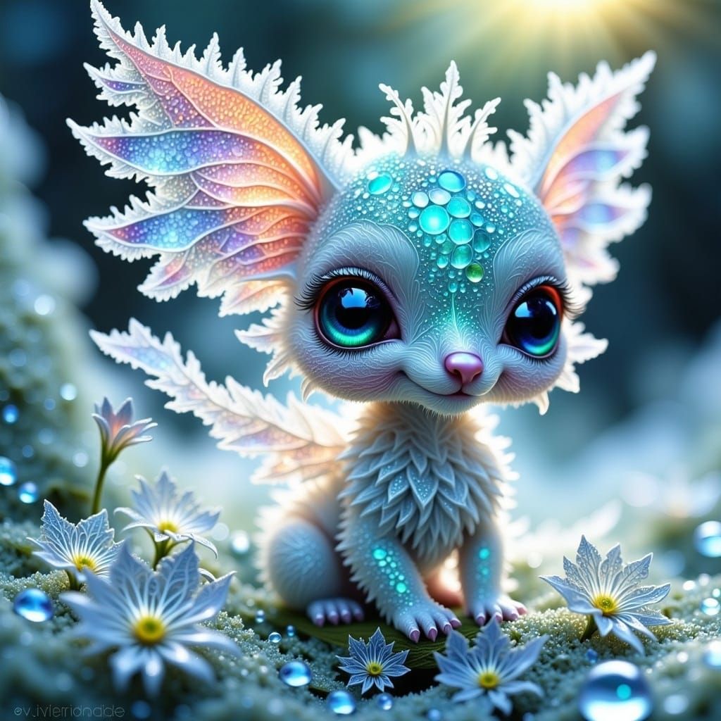 <lora:Intricacy Vibe:1.0> EXQUISITELY BEAUTIFUL PHOTOREALISTIC LITTLE ADORABLE BABY PIXIE MADE OF ICE CRYSTALS, ALL BACKLIT FRACTAL ICE CRYS...