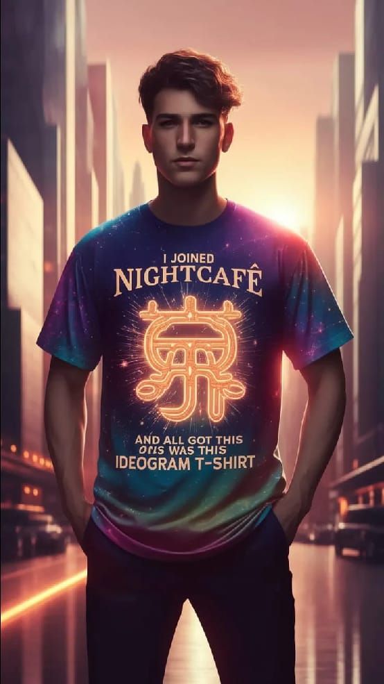 A T-shirt that reads: "I JOINED NIGHTCAFE AND ALL I GOT WAS THIS IDEOGRAM T-SHIRT."