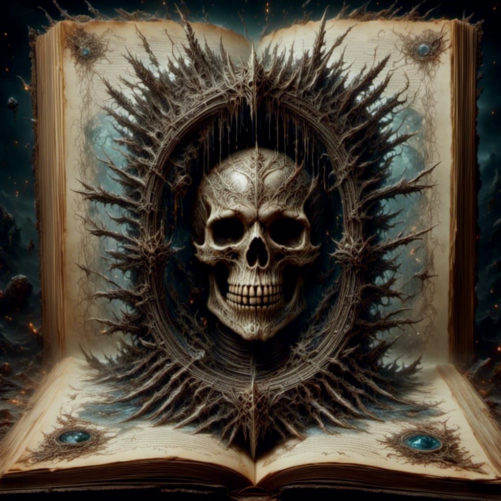 Demonic Skeleton Emerges from Ancient Book
