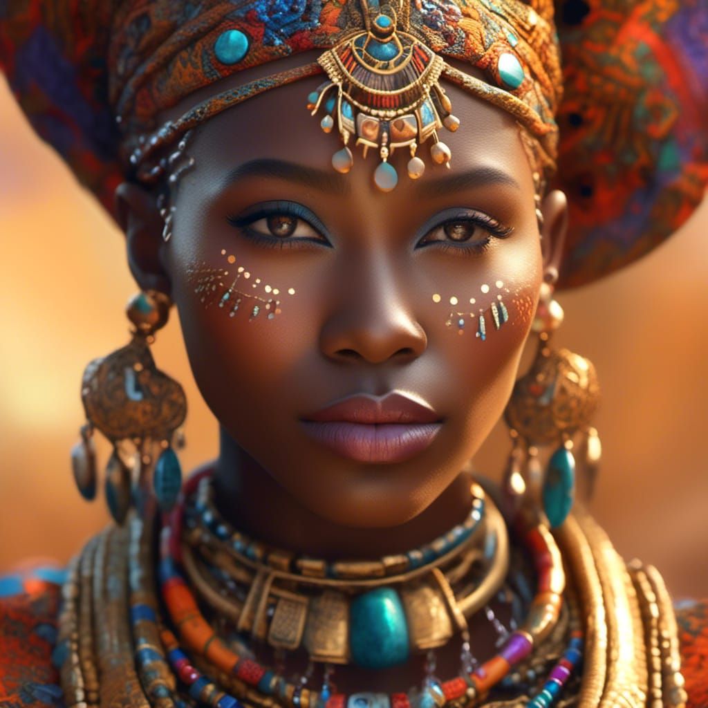 Woman in African Clothing with Futuristic Jewelry