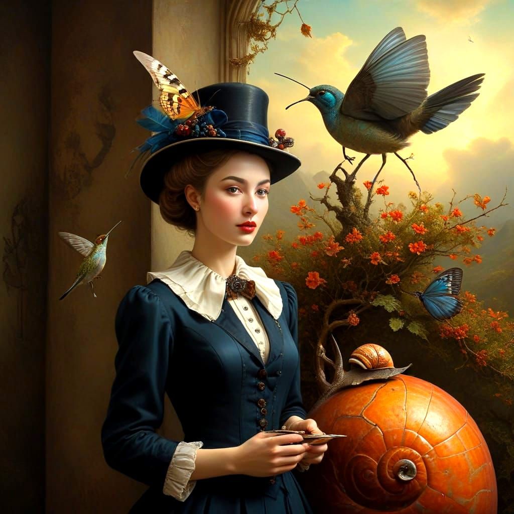 Surreal Lady in a Fantastical World of Whimsy and Wonder