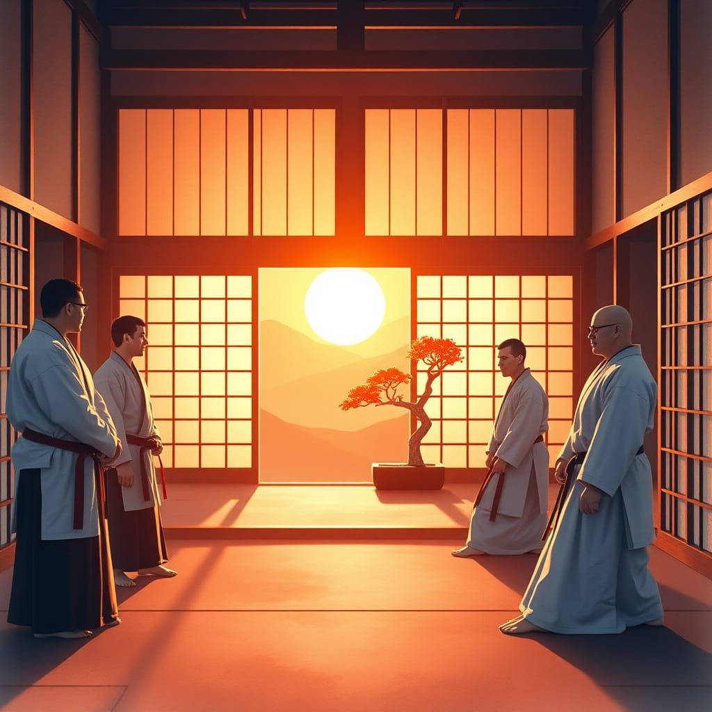 Tranquil Dojo Scene in Watercolor Style