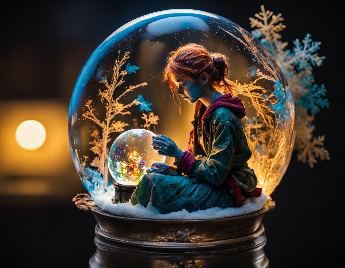 Funky Artist Contemplates Snow Globe Creation
