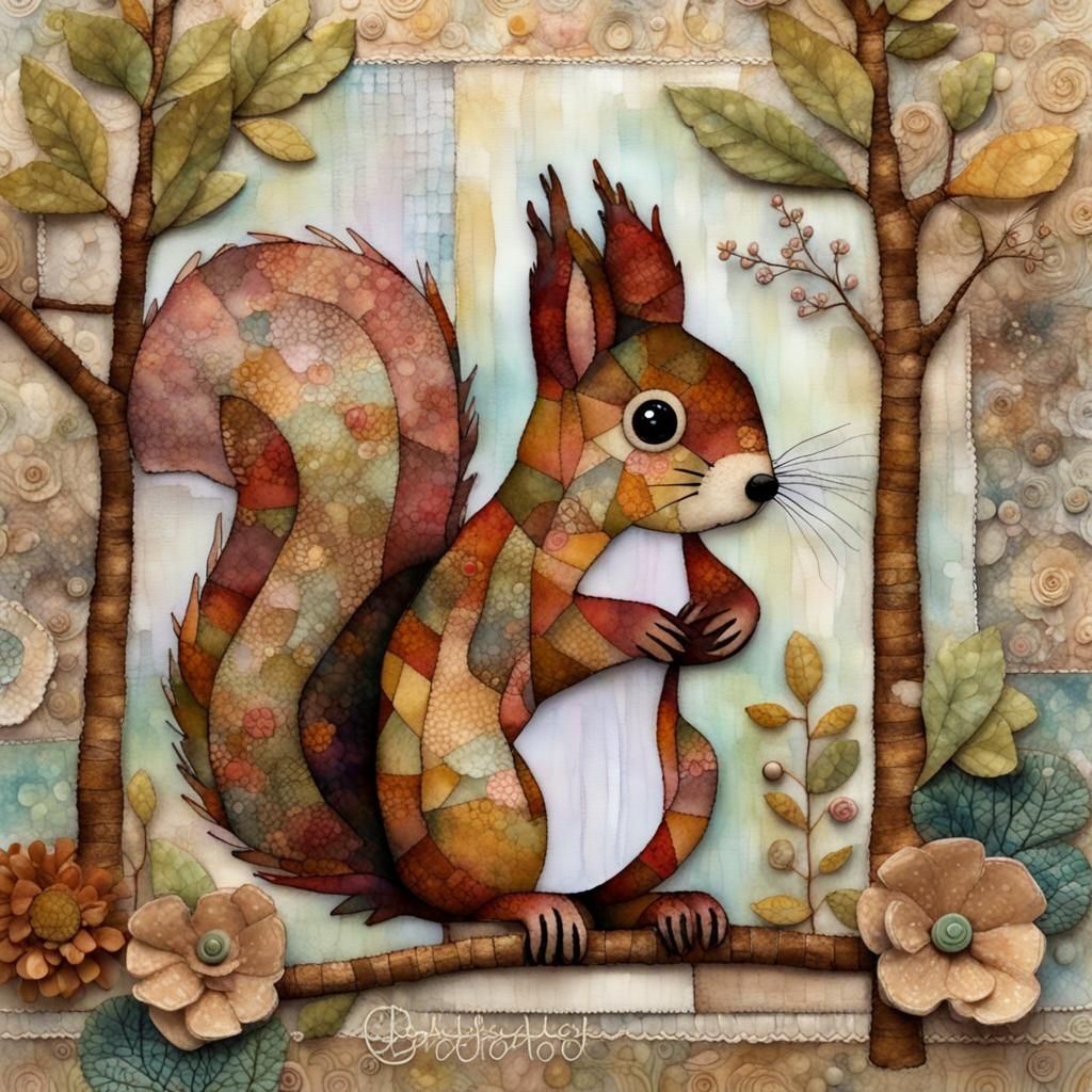 beautiful squirrel patchwork - AI Generated Artwork - NightCafe Creator