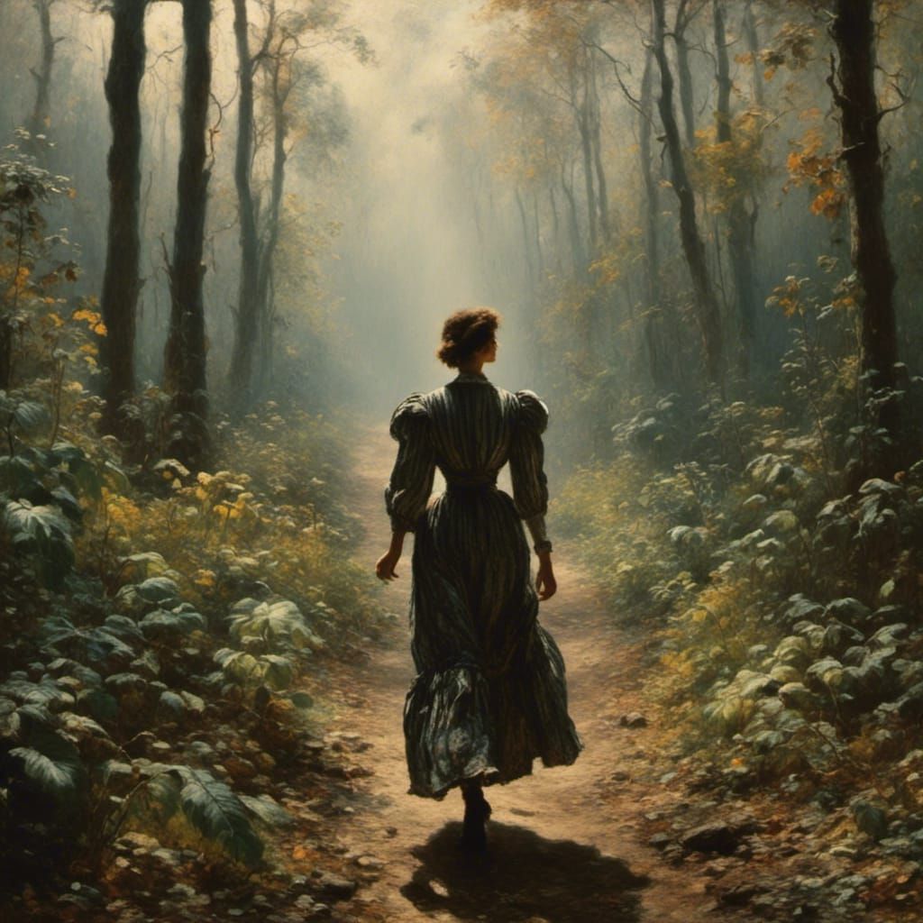 Woman walking in the forest