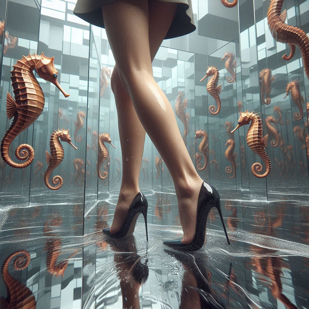 Mirror cabinet with seahorses