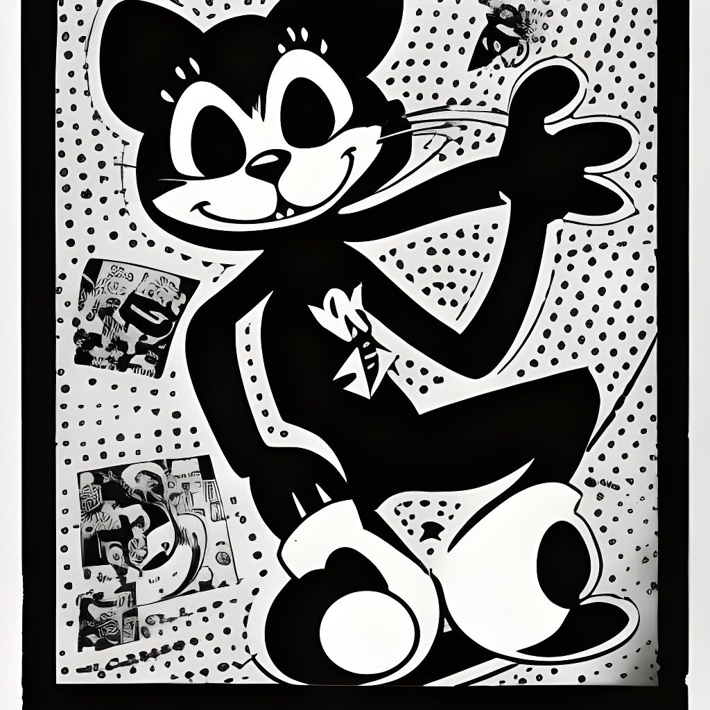 Felix the Cat cartoon 1970s anime art style by Van Beuren black and white  golden ratio intricate detail deep color comic book page silhouett... - AI  Generated Artwork - NightCafe Creator
