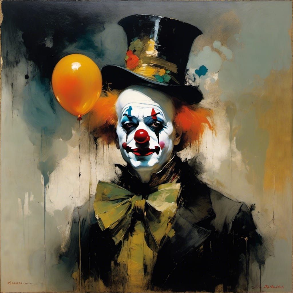 Eerie Dystopian Clown in Oil Painting Style