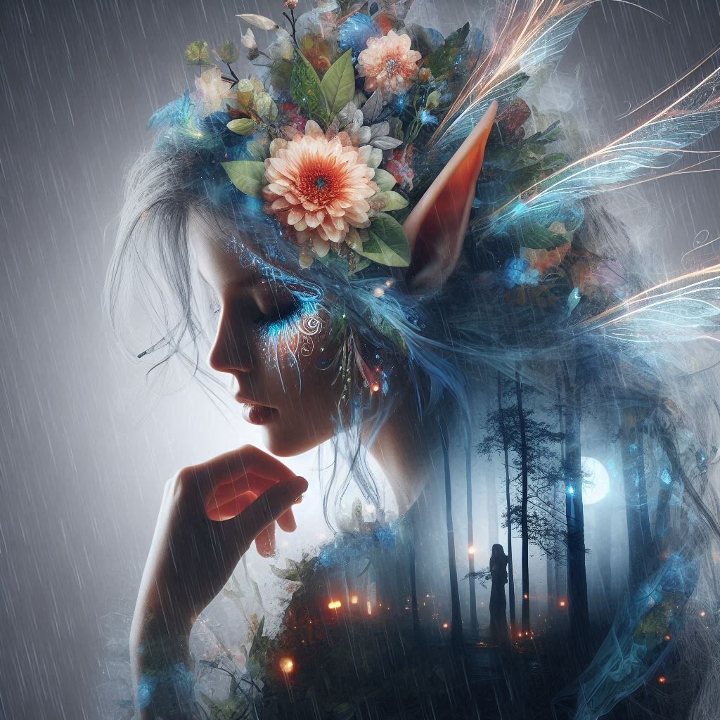 double exposure beautiful fantasy DALL-E 3 portrait landscap...