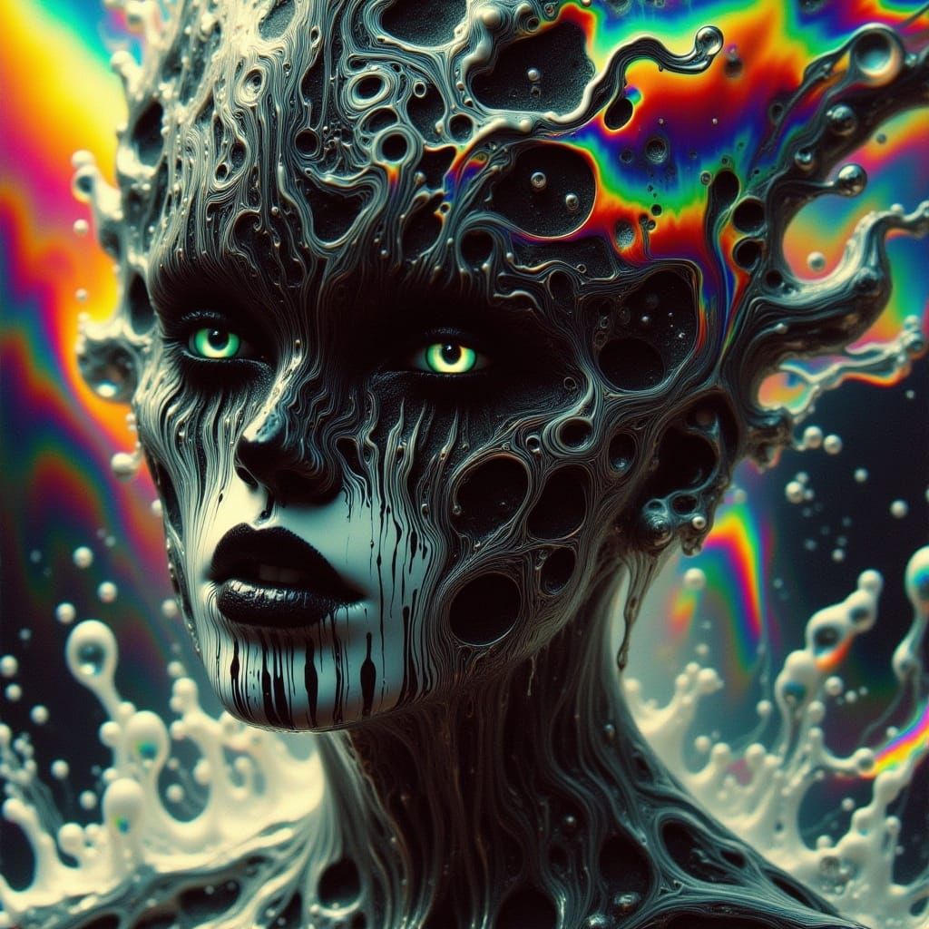<lora:Chemical Burn:1.0> Vintage surreal photo art: distorted chemical burn imagery merges with psychedelic glitch sinister vintage aestheti...