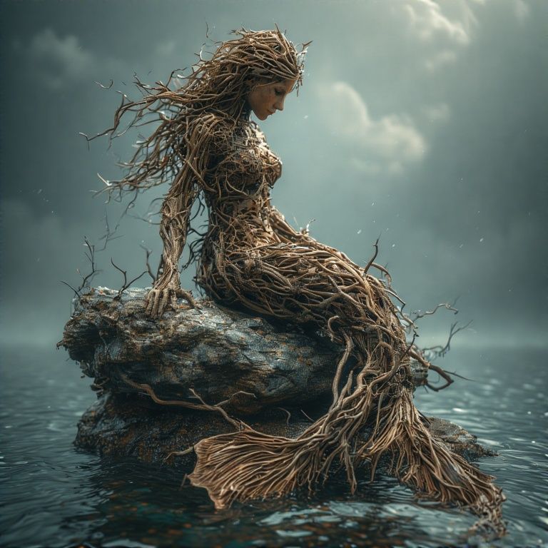 Driftwood Mermaid on the Rocks